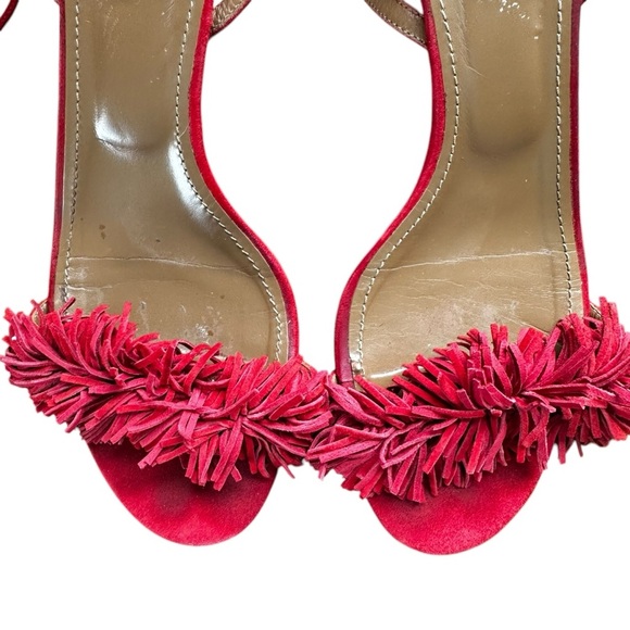 Aquazzura Wild Thing Red 50mm Block Heel City Suede Leather Sandals 38 / US 7.5 - Picture 4 of 12